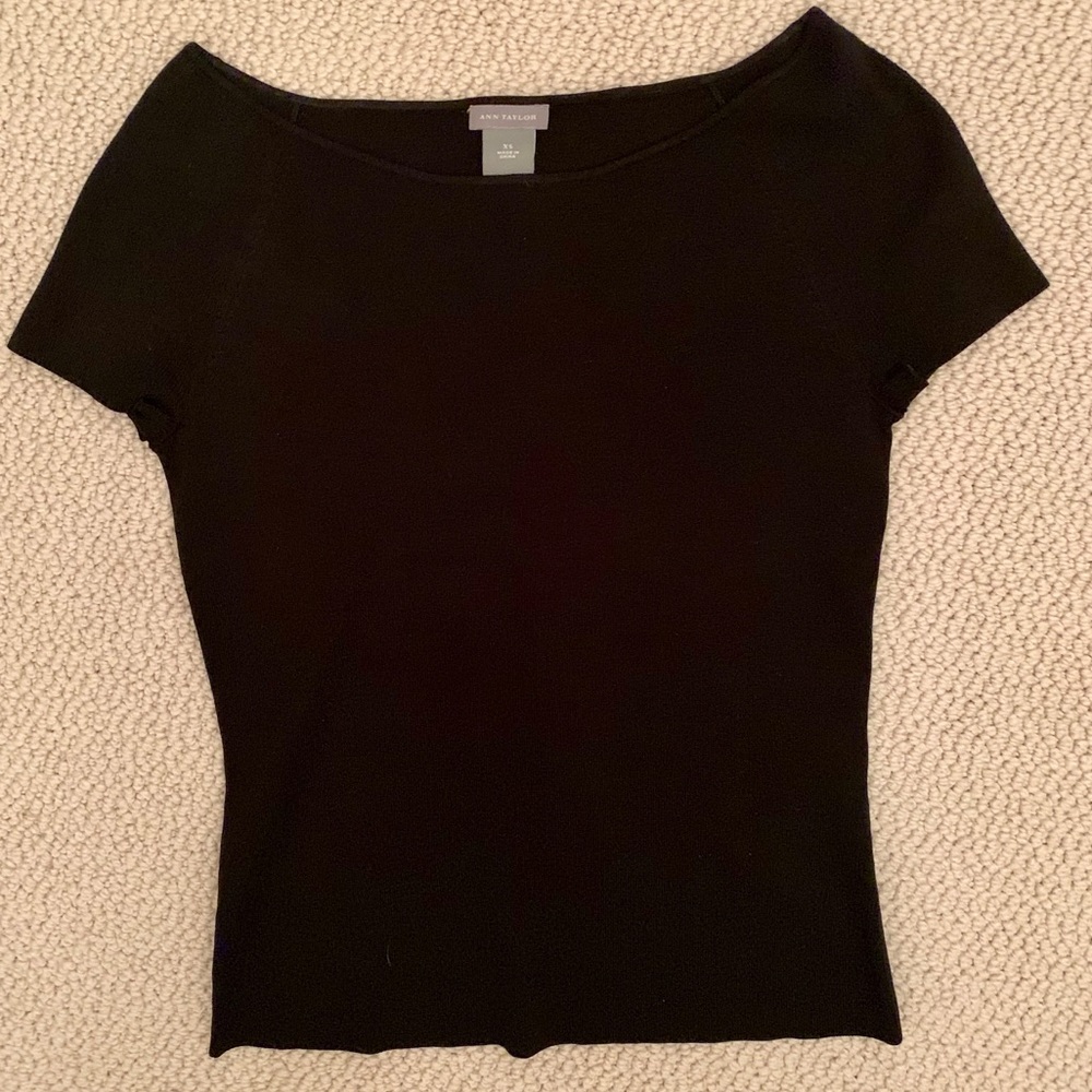 Ann Taylor Black Boatneck Silk Sweater Tee